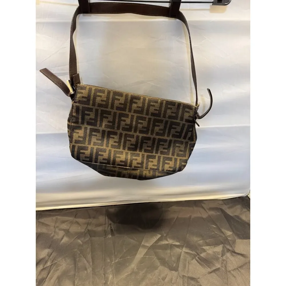 Vintage Fendi Zucca FF Monogram Canvas Leather Baguette Shoulder Bag Italy - Picture 9 of 15